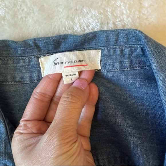 Two by Vince Camuto Blue Denim Button-Up Long Sleeves Shirt Dress Size L - Picture 8 of 8